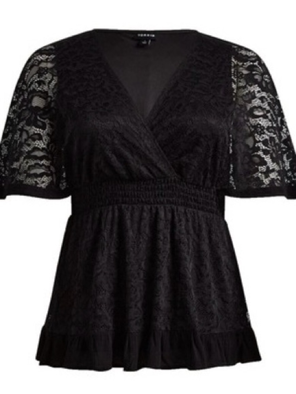 torrid Black Lace Wrap-Front Peplum Blouse
